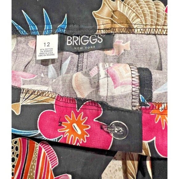 Sz 12 Woman BRIGGS Tropical Fish Seashell Black Capri Pants‎ Hawaii Vacay Island - Picture 4 of 5